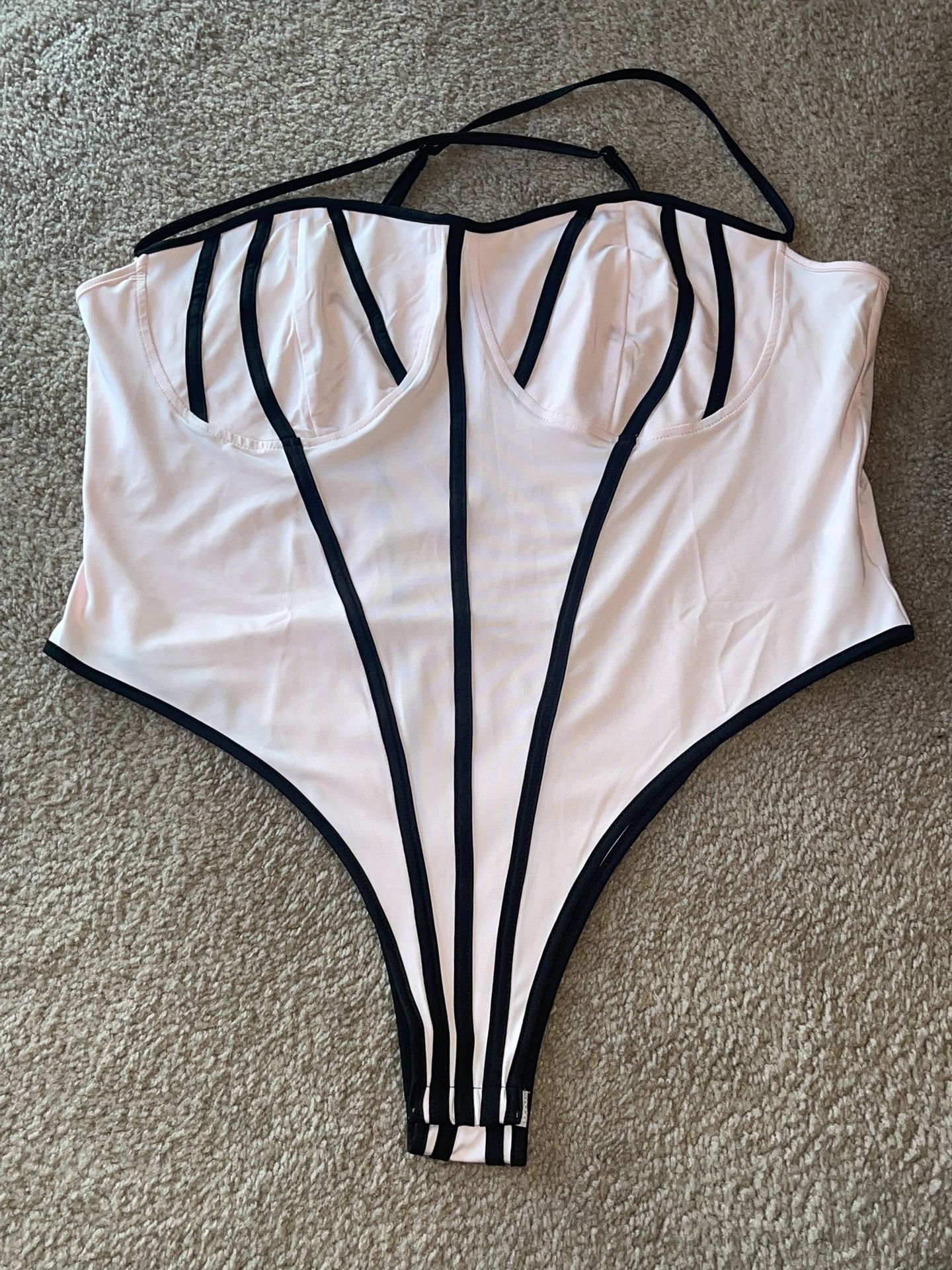 SHEIN Pink “Plus Contrast Binding Criss Cross Bodysuit”