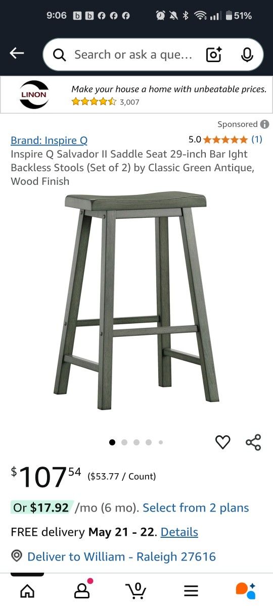 New Bar Stools Inspire Q Salvador II Saddle Seat 29 inch Bar Ight Backless Stools (Set of 2) by Classic Green Antique Wood Finish