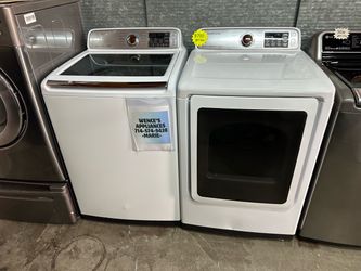 WHITE SAMSUNG TOP LOAD WASHER & GAS DRYER SET