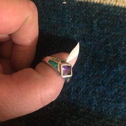 Sterling Silver /opal/ Amethyst / White Topaz Ring Size  7