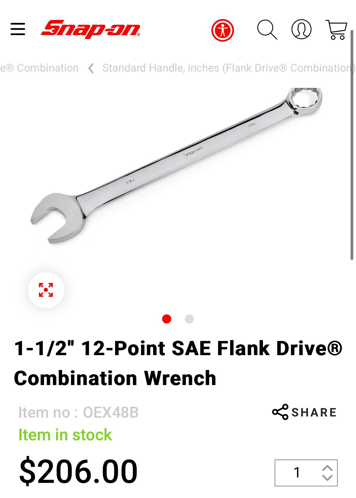 Snap On 1 1/2 Wrench