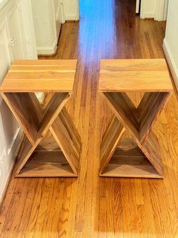 Pair of Mid-Century Modern Geometric Wood Side Tables