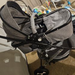 INFANS Baby Stroller, Grey, 2-in-1 Convertible Bassinet
