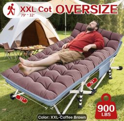 New XXXL Coffee Brown Portable Heavy-Duty Reinforced Steel frame 900 lb capacity Cot - Portable