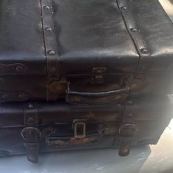 Vintage Leather Suitcase Set – 2 Pieces