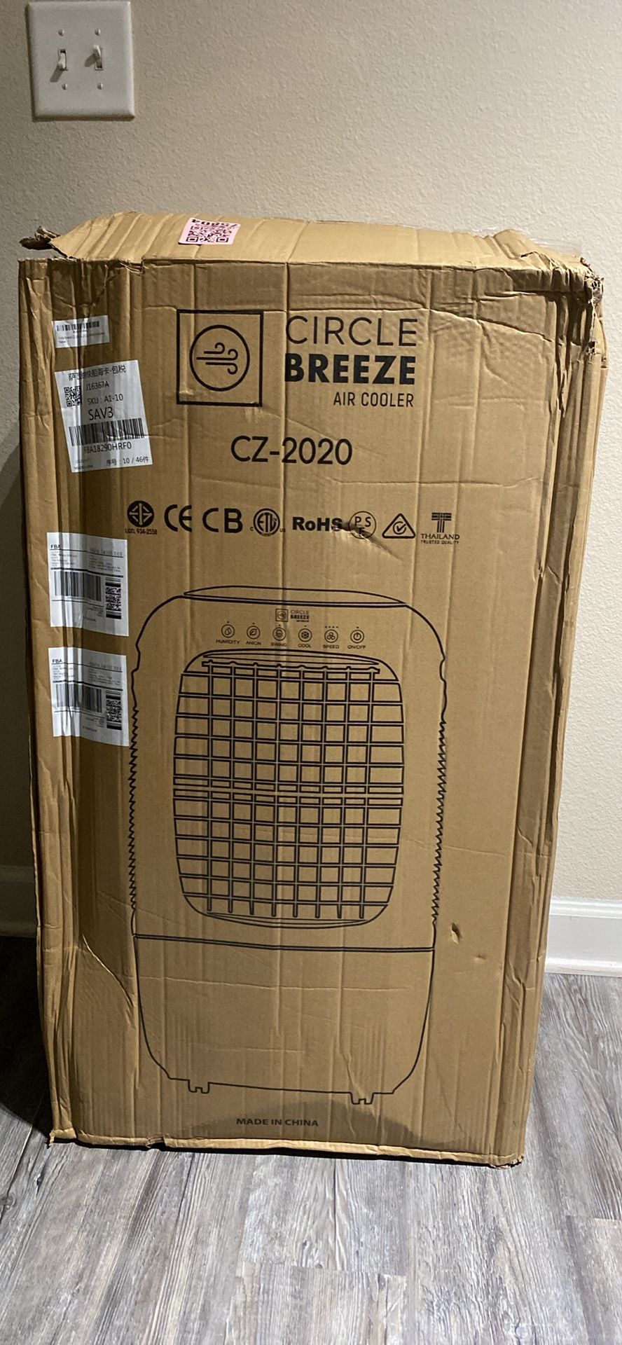 Circle Breeze - Powerful Evaporative Air Cooler Fan/Swamp Cooler - Enjoy Cool Comfort All Summer - 4 Speeds, Air Ionizer, Timer, Remote, 8 Gallon Tank