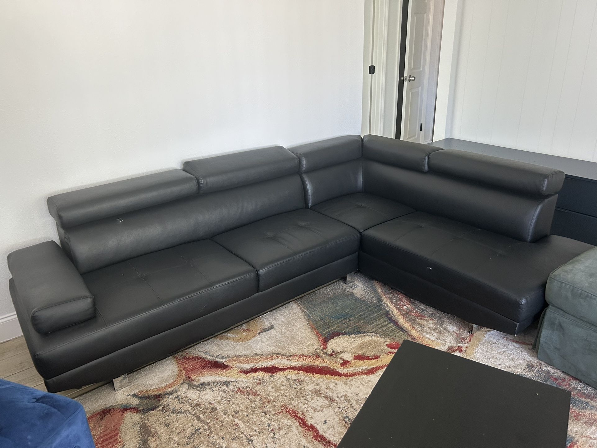 Black Leather Modular Sectional