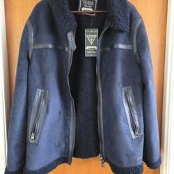 Men's Vegan Guess Suede Sherpa Jacket Large Aviator Pilot