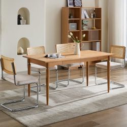 Set of 4 - Retro Cane Back Chrome Framed Dining Chairs w/ Beige Velvet Cushions [NEW] **Retails for $300  <Assembly Req'd> [CHAIRS ONLY ]