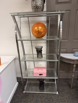 Chrome And Glass Shelving Unit