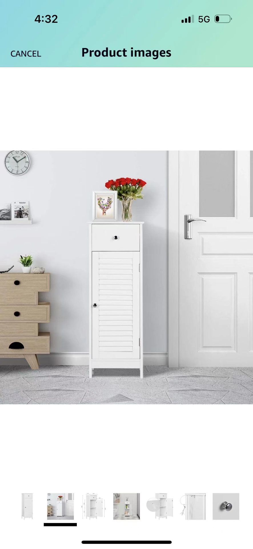 Bathroom Floor Storage Cabinet, Freestanding Side Table Storage Organizer Unit with Drawer and Single Shutter Door, D11.8xW12.6xH34.3 Inches