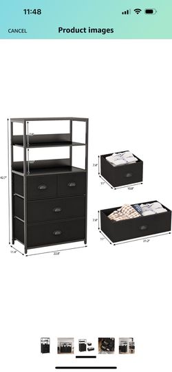 Furologee Vertical 4 Drawer Dresser Organizer with 3-Tiers Wood Shelf,