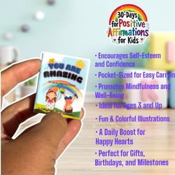 Mini Affirmation Book for Kids - 30 Daily Positive Boosts | Pocket-Sized Mindfulness Book (1.5 x 2 in) (Unisex)