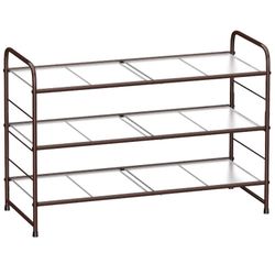 Tier Stackable Shoe Rack, Expandable & Adjustable Shoe Organizer with Hanging Bar, Metal Shoe Storage Shelf for Closets Entryway - Bronze