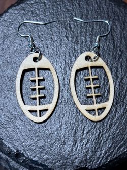 Wood Football Dangle Earrings