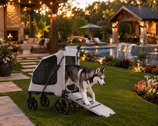 Heavy Duty Pet Stroller for Large Dogs up to 99lb with Anti-Slip Ramp & All-Terrain Wheels for Senior & Disabled Pets