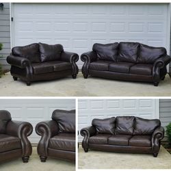 Bernhardt leather sofa and loveseat