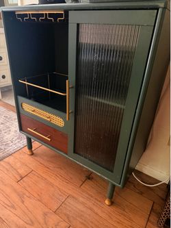 Green Bar Cabinet with Reeded Glass Door