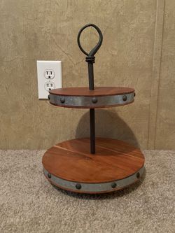 Two tiered tray wood and metal