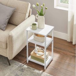 Industrial 3-Tier Tall Side Table,White