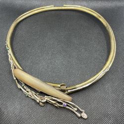 unique Brutalist brass and sterling choker with lucite stone