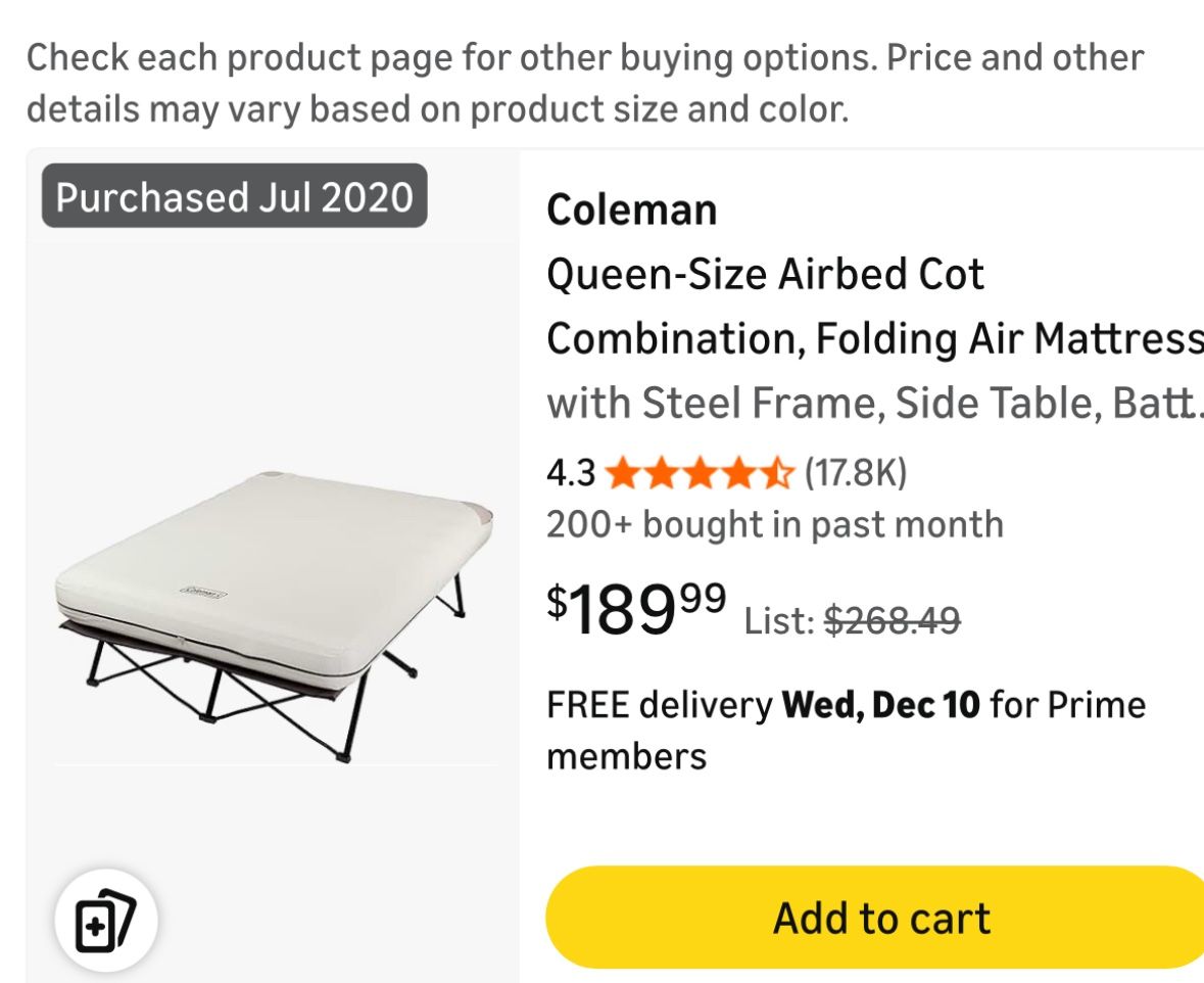 Coleman Queen Airbed Cot