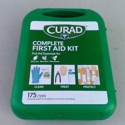 NEW First Aid Kit with 175 Pieces Includes Prep Pads, Towelettes, Gloves, Cold Pack, Eye Patch, Tweezers, Bandages, Gauze Pads & Tape in Carrying Case