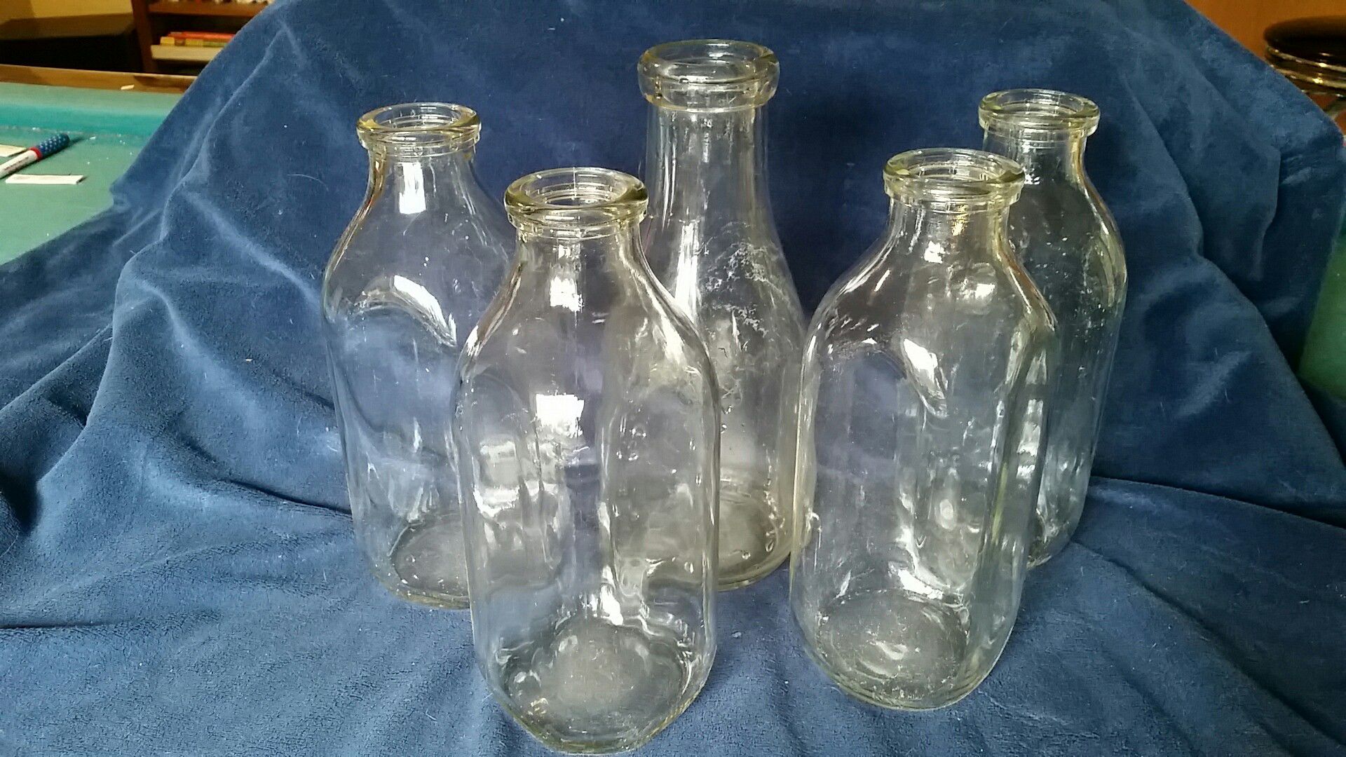 5 antique Glass milk bottles