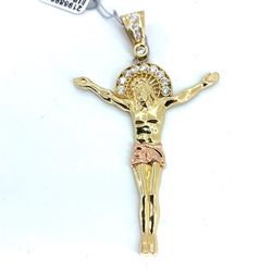 14Kt Two Tone Gold CZ Jesus Pendant 7.60g 21968964