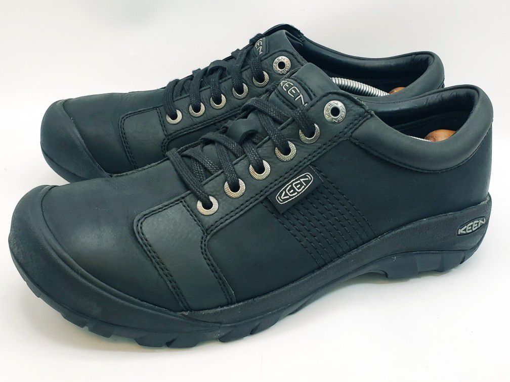 Keen Mens Trail Shoe 'Austin' Size 10.5 Black Leather Sneaker Low Hiking Oxford 
