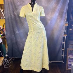 Handmade Vintage Velvet Floral Maxi Dress Suzy Wong Mandarin Collar Cottagecore