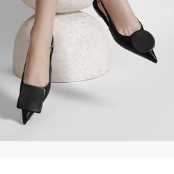 Sandalias de tacón bajo con punta puntiaguda y talón descubierto para mujer, con tira en el tobillo, estilo slingback,