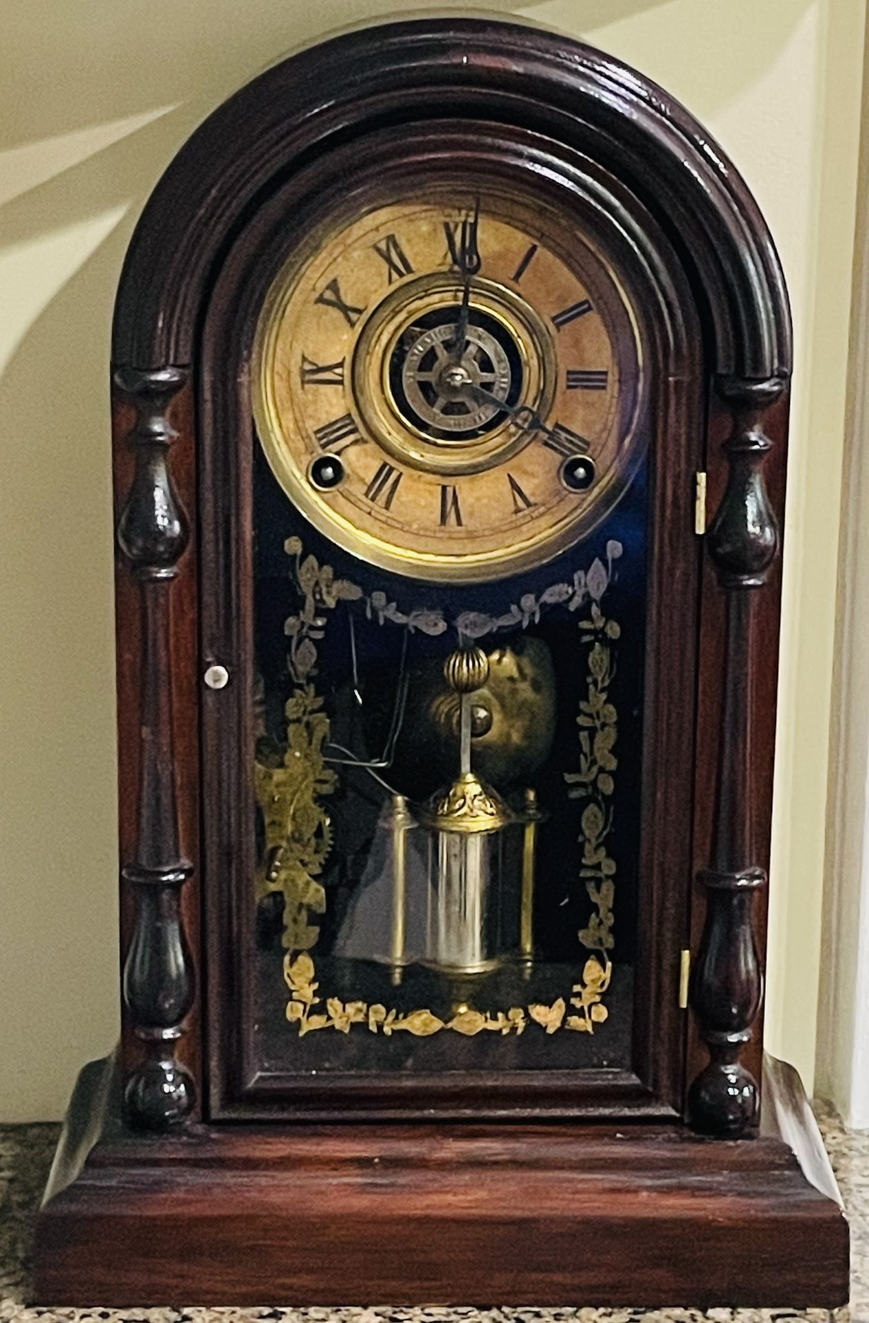 Antique 1865 E Ingraham 8 Day Bell Chime Parlor Deco Kitchen Clock w/ Alarm