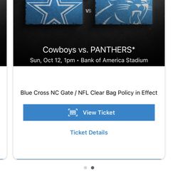 2 Panthers Tickets vs Cowboys