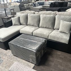 Black And Gray Sectional w/ Ottoman 