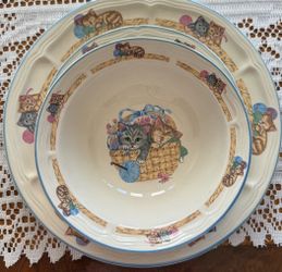 Vintage Tienshan “Purrfect Friends” Kitten Dishes