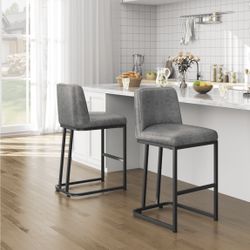 24.5" Modern Upholstered Counter Height Bar Stools for Kitchen Dining, Gray