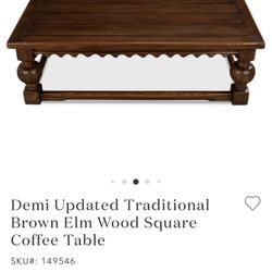 NEW IN BOX – $3,056 Retail Elm Wood Coffee Table – Unopened