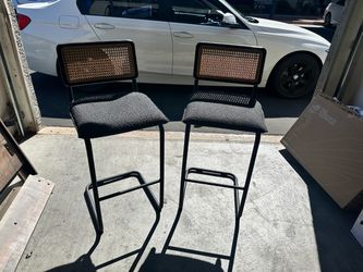 Set of 2 Cane Back Bar Stools