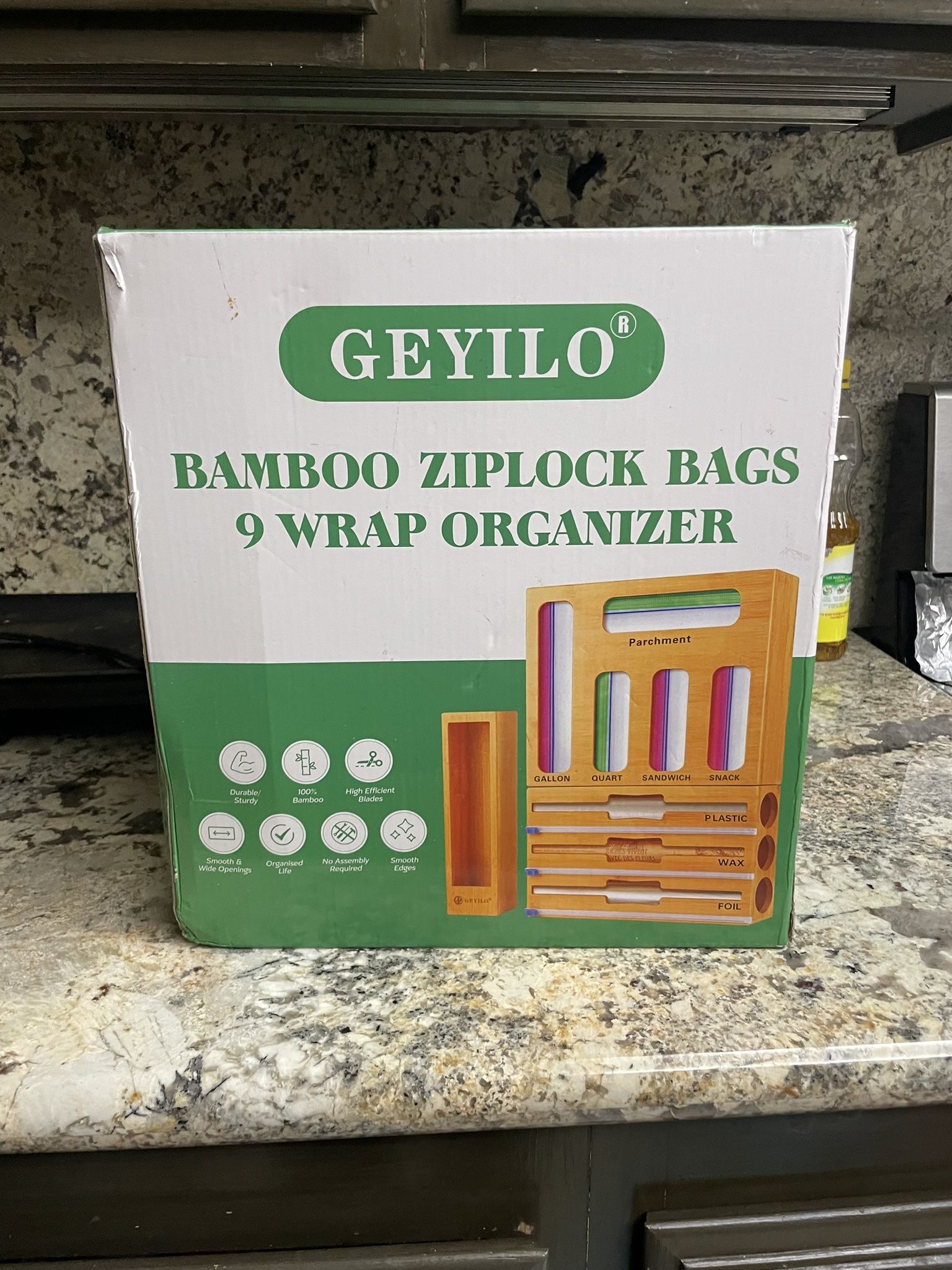 GEYILO BAMBOO ZIPLOCK BAGS 9 WRAP ORGANIZER
