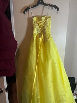 Yellow Beaded Ball Gown Prom Dress