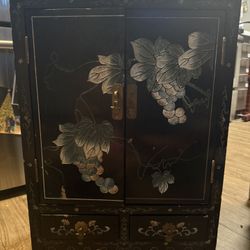 Vintage 1981 Korean Lacquer Jewelry Cabinet – Mother-of-Pearl Inlay – $275 each or $500 for both (firm)
