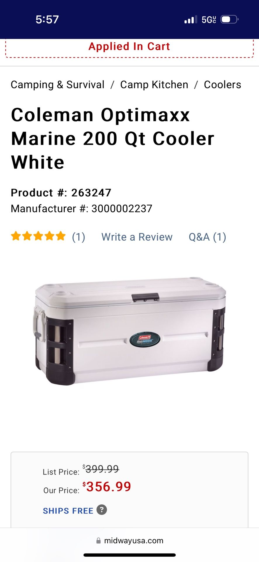 Coleman Optimaxx Marine 200 Qt Cooler