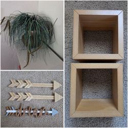 Wall Decor Wooden Arrow, shelves, plant