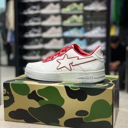 Bapesta White & Red Patent Leather