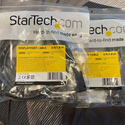 Lot Of 2 StarTech Displport6l 6’ Display Port Cable With Latches (20-pin) Male/male