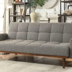 Brand New Grey Mid Century Modern Style Futon Sofa Sleeper 