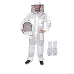 3-Layer Ultra Ventilated Bee Suit for Men & Women – Premium Beekeeping Suit with Bee Gloves & Two Detachable Beekeeping Veils (White 2x newc