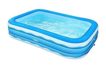 Sable Inflatable Pool, 118 × 72 x 22in Rectangular Swimming Pool for Toddlers, Kids, Family, Above Ground, Backyard, Outdoor, Blue (SA-HF071)