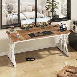 55 inch Large Office Desk, Study Writing Table with Thicken Frame, Gaming Desk, Modern Simple Desk for Home Office, Brown